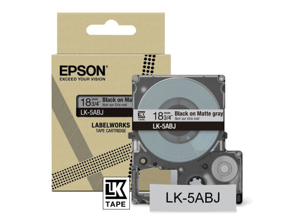 Epson Matte Tape – Grey/Black 18mm(8m) – LK-5ABJ - Black on grey - LK - Rhino - LabelWorks LW-C410 - LabelWorks LW-C610 - 1.8 cm - 8 m