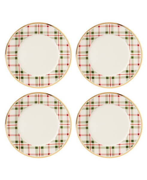 Holiday Plaid Porcelain Dinner Plates, Set Of 4