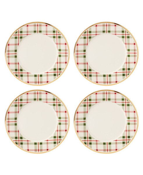 Holiday Plaid Porcelain Dinner Plates, Set of 4