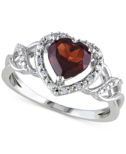 Rhodolite Garnet (1-3/8 ct. t.w.) & Diamond (1/10 ct. t.w.) Heart Ring in Sterling Silver