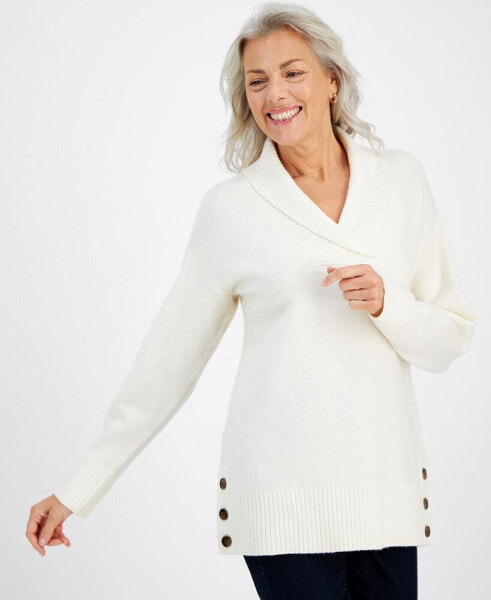 Women's Shawl Collar Button-Hem Sweater, Created for Macy's