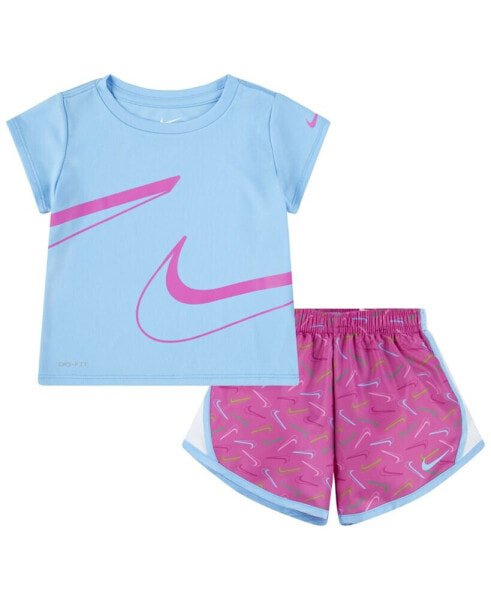 Toddler Girls Dri-FIT Swoosh Logo Short Sleeve Tee and Printed Shorts Set