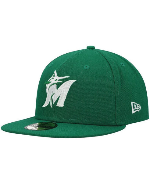 Men's Kelly Green Miami Marlins Logo White 59FIFTY Fitted Hat