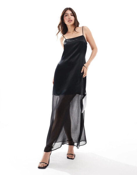 ASOS DESIGN satin chiffon mix maxi dress in black