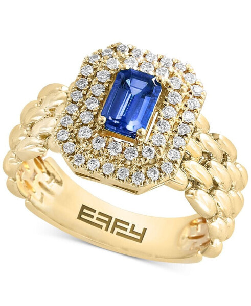 Sapphire (1-1/2 ct. t.w.) & Diamond (5/8 ct. t.w.) Double Halo Statement Ring in 14k Gold