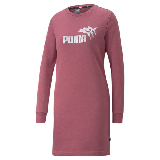 Puma Sparkle Crew Neck Long Sleeve Dress Womens Purple Casual 67399845