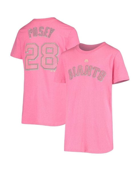 Футболка для малышей Majestic Розовая San Francisco Giants, Футболист Buster Posey, Команда "Имя и Номер"