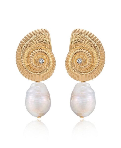 Swirled Shell Freshwater Cultivated Pearl Statement Earrings