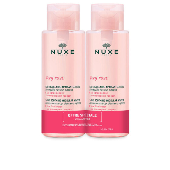 Nuxe Very Rose Micellar Water Успокаивающая мицеллярная вода для снятия макижа с лица и глаз, для чувствительной  кожи  2 x 400 мл