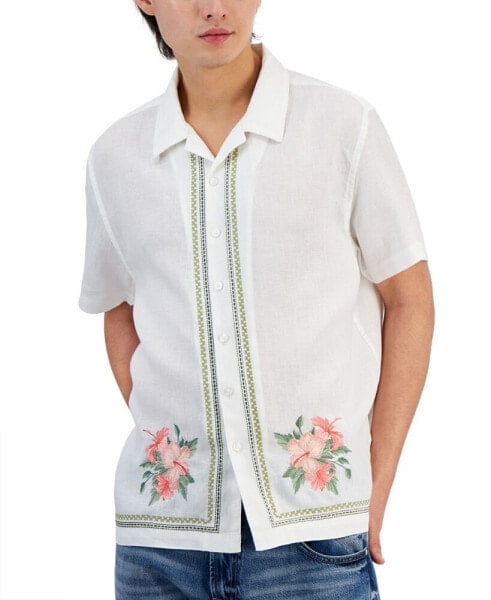 Men's Linen Embroidered Floral Shirt