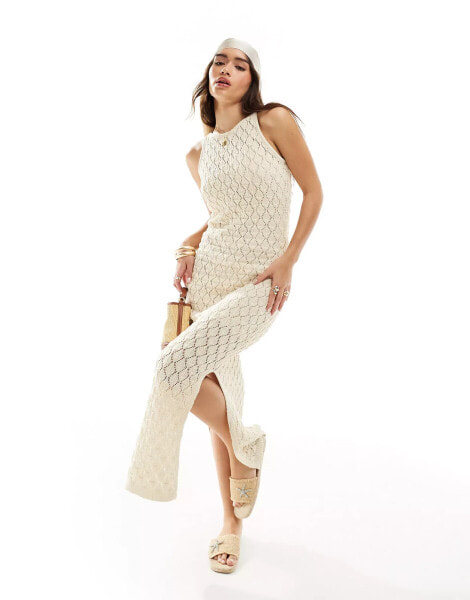 Vero Moda crochet maxi tank dress in cream