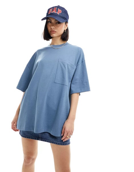 ASOS DESIGN pocket detail boyfriend fit t-shirt in china blue