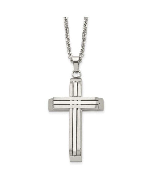 Brushed and Polished Cross on a Cable Chain Necklace