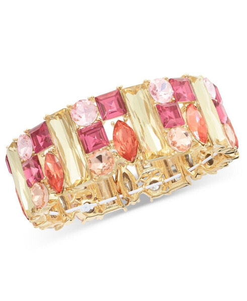 Gold-Tone Mixed Cut Multicolor Crystal Stretch Bracelet, Created for Macy's