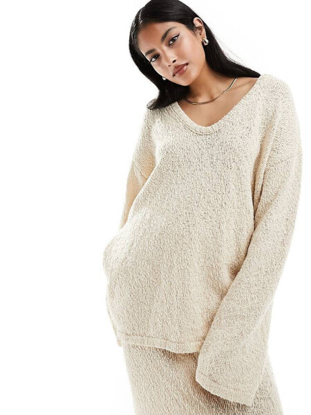 4th & Reckless boucle knit scoop neck jumper co-ord in cream