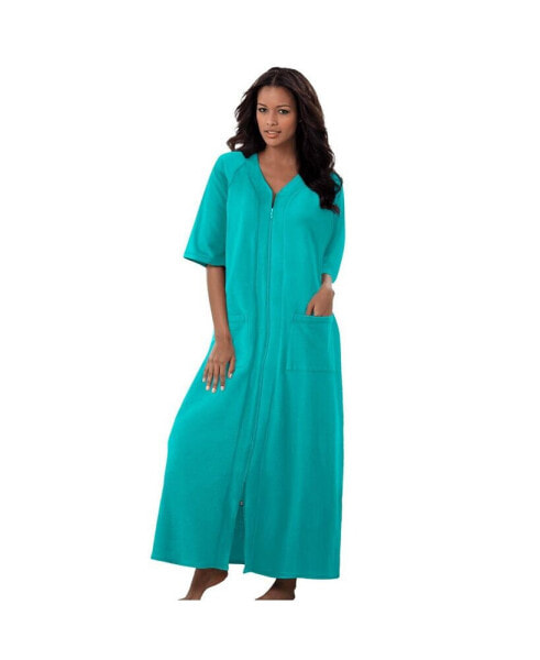 Plus Size Long French Terry Zip-Front Robe