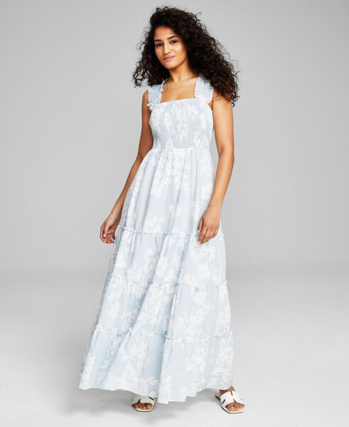 Women's Printed Smocked Sleeveless Tiered Maxi Dress