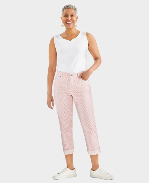 Women's Striped Mid-Rise Curvy Capri Pants, Created for Macy's