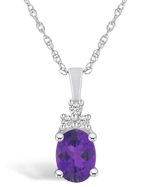 Amethyst (1-1/5 Ct. T.W.) and Diamond (1/10 Ct. T.W.) Pendant Necklace in 14K White Gold