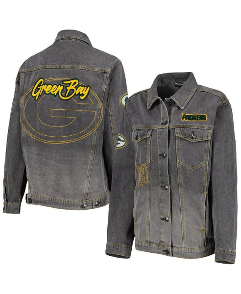 Свитшот The Wild Collective женский Джинсовый Green Bay Packers Faded Button-Up Jacket