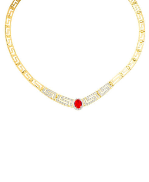 14k Gold-Plated Diamond-Accent & Simulated Ruby Greek Key 18" Collar Necklace