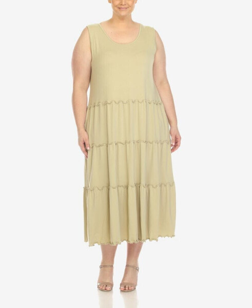 Plus Size Scoop Neck Tiered Midi Dress