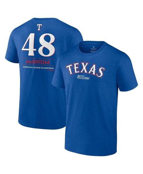 Men's Jacob deGrom Royal Texas Rangers 2023 American League Champions Player Name and Number T-shirt