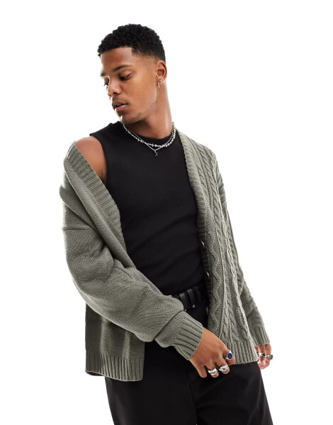 COLLUSION mixed cable knitted cardigan in charcoal