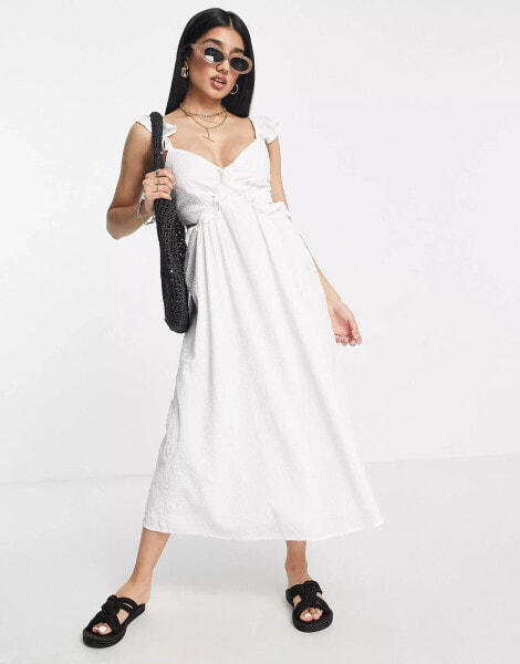 New Look frill strap midi dress with open back in white