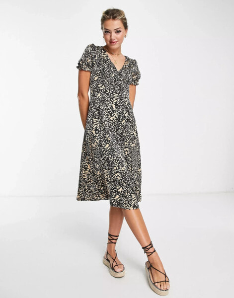 Brave Soul Nia midi dress in brown animal print