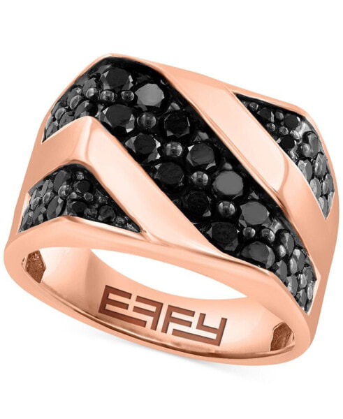 Кольцо Effy Men's Black Diamond Diagonal, 14K Rose Gold.