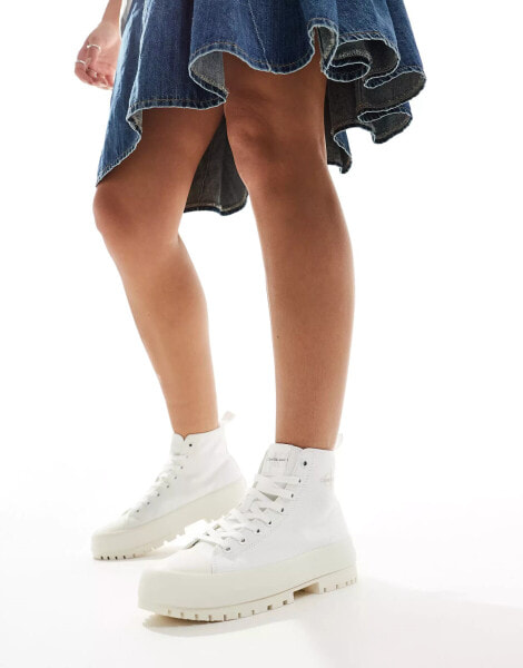 Calvin Klein Jeans lugged hi top trainers in triple white