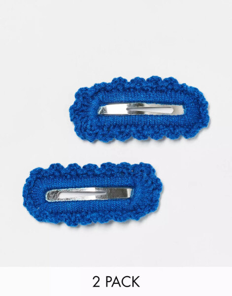 DesignB London pack of 2 crochet hair clips in blue