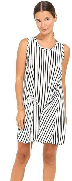 McQ 243218 Womens Sleeveless Knot Drape Shift Dress White/Black Stripe Size 46