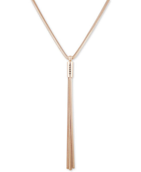 GUESS gold-Tone Logo & Tassel Snake-Chain Lariat Necklace, 28" + 2" extender