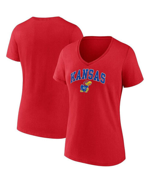 Футболка женская Fanatics Kansas Jayhawks красная Evergreen V-образным вырезом