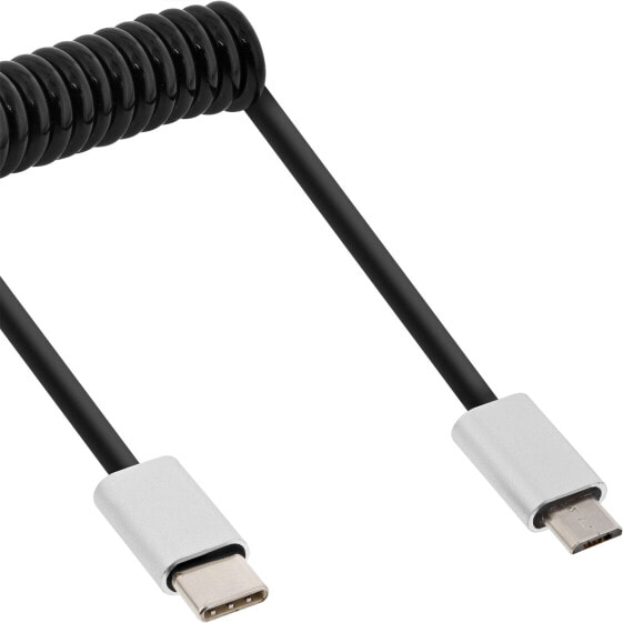 InLine USB 2.0 spiral cable - USB-C male/Micro-B male - black/alu - flexible 2m