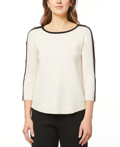 Women's Button-Sleeve Crew Neck Sweater