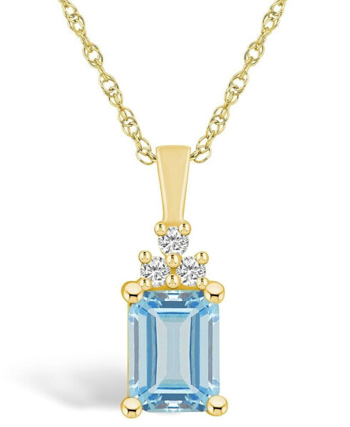Aquamarine (1-3/8 Ct. T.W.) and Diamond (1/10 Ct. T.W.) Pendant Necklace in 14K Yellow Gold