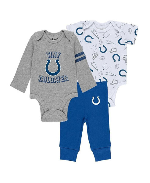 Newborn and Infant Boys and Girls Gray, Royal, White Indianapolis Colts Three-Piece Turn Me Around Bodysuits and Pant Set