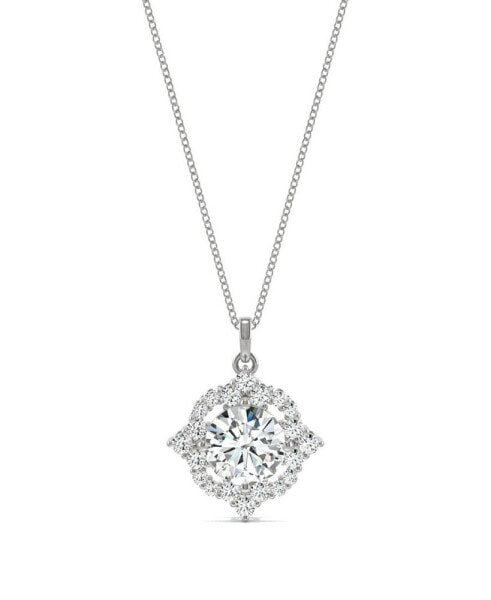 Charles & Colvard moissanite Halo Pendant Necklace (1 3/8 ct. t.w. Diamond Equivalent) in 14k White Gold