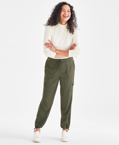 Petite Solid Drawcord-Hem Utility Pants, Created for Macy's