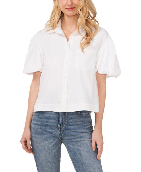 Women's Bubble Short Sleeve Button Down Collared Shirt