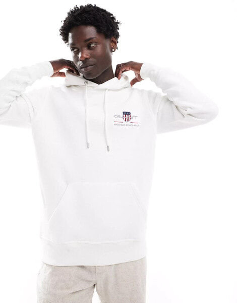 GANT archive shield logo embroid hoodie in white