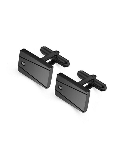 Stainless Steel Black Plated Rectangle w/ Single CZ Cuff Links