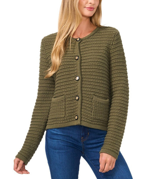 Women's Textured Knit Patch Pocket Cardigan