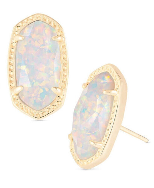 14k Gold-Plated Oval Stone Stud Earrings