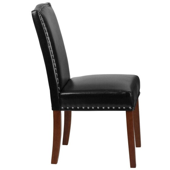 Hercules Hampton Hill Series Black Leather Parsons Chair With Silver Accent Nail Trim