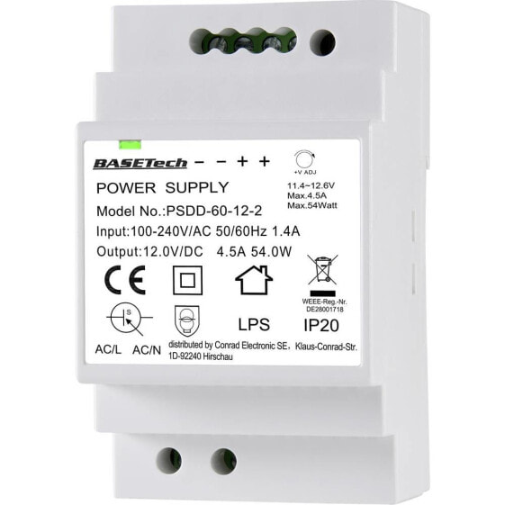 basetech PSDD-60-12-2 - PS transformer - White - Overload - 100 - 240 V - 50 - 60 Hz - 12 V