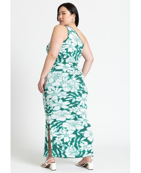 Plus Size Intarsia One Shoulder Dress With Slits